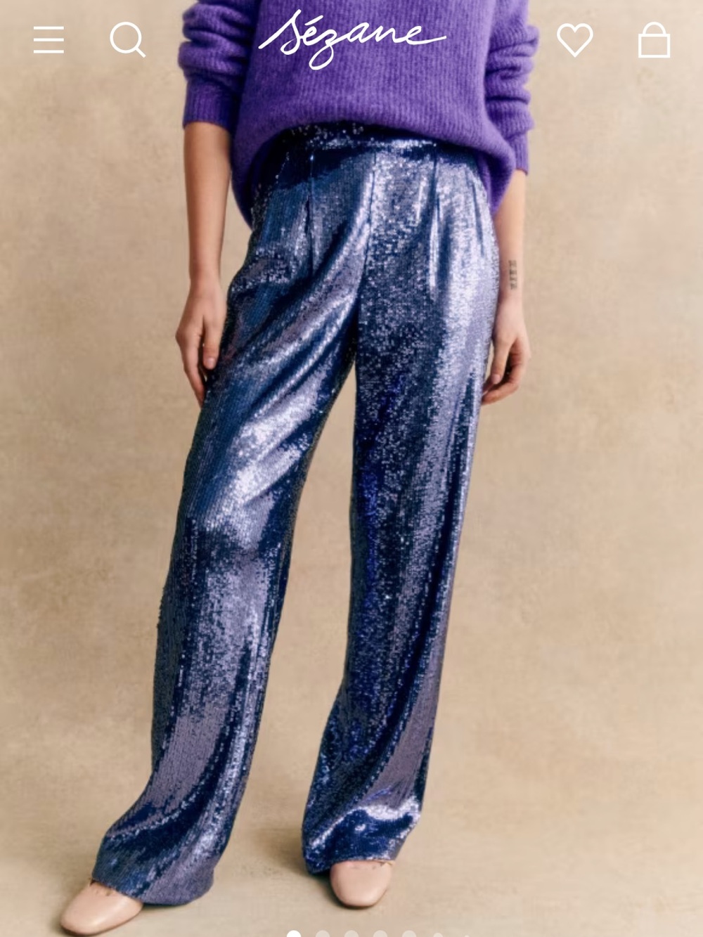 Sézane Blue Sequin Wide-Leg Pants